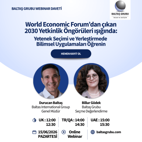 Baltaş Grubu Salı Sohbetleri web Duyuru - Baltaş Grubu Baltas Grubu webinar banner: title, speakers and date promoting online webinar on talent selection and scientific methods.